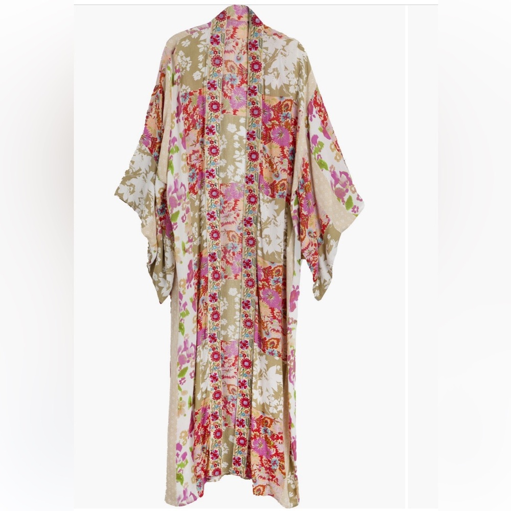 SAACHI NWT Embroidered Floral Print Maxi CoverUp  Kaftan Duster O/S - Picture 9 of 15
